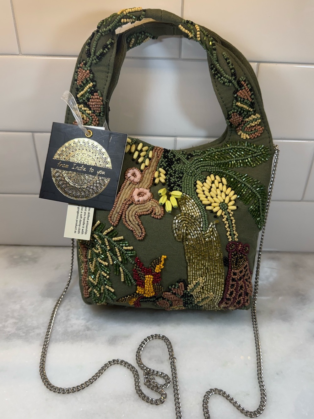 New Release Made In India Beaded Parrot Bird Monkey Green Jungle Shoulder Bag